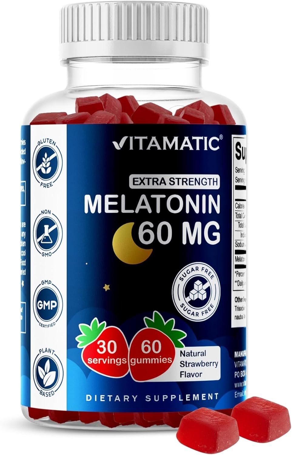 Vitamatic Sugar Free Melatonin 60 mg – 60 Vegetarian Gummies – Non-Habit Forming Supplement