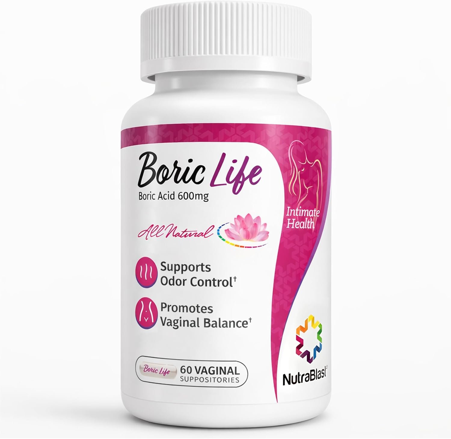NutraBlast Boric Acid Suppositories – 100% Pure Made in USA – Boric Life Intimate Health Support (60 Count)
