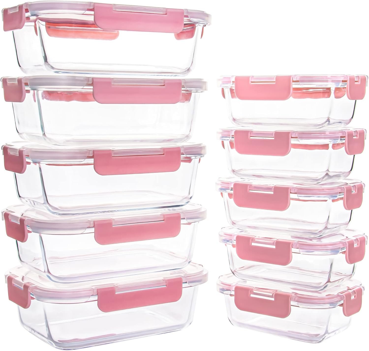 10 Pack Glass Food Storage Containers, Glass Meal Prep Containers with Lids Leak Proof, Microwave & Freezer Safe (34oz & 12oz)