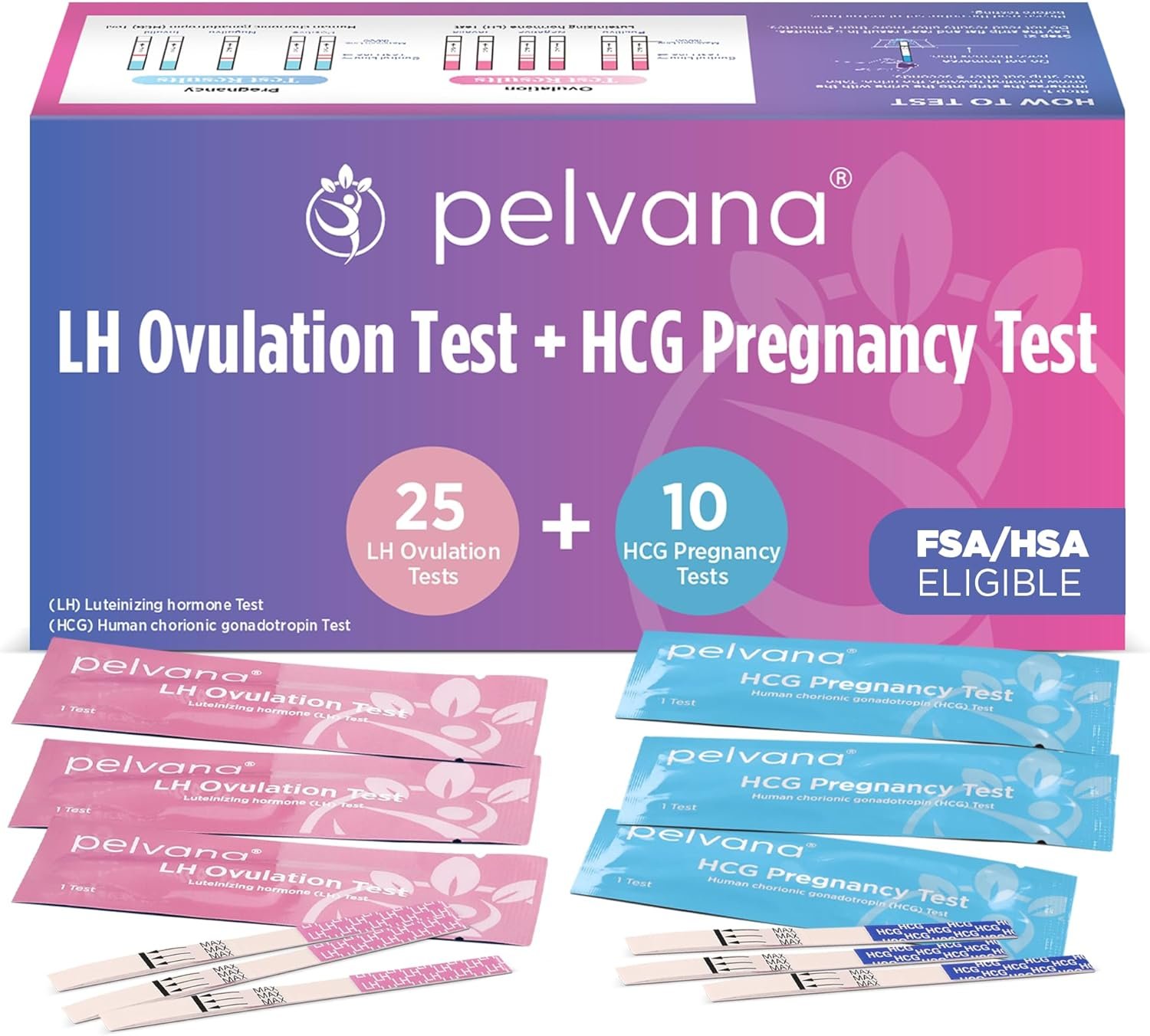 Pelvana Pregnancy and Ovulation Test Strips Combo Kit – 25 LH Fertility Test Strips + 10 Pregnancy HCG Checker Kits – Identify Your Peak Fertility Days – Easy at Home Ovulation Tests (35 Piece Kit)
