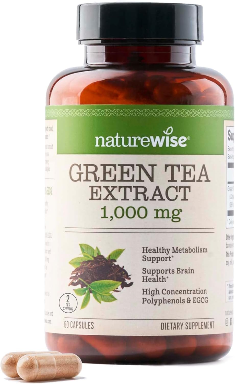 NatureWise Green Tea Extract Capsules 1000 mg – 50% EGCG & 98% Polyphenols – Extra Strength Green Tea Pills – Antioxidants for Heart Health & Energy – Vegan, Non-GMO – 60 Count[30-Day Supply]