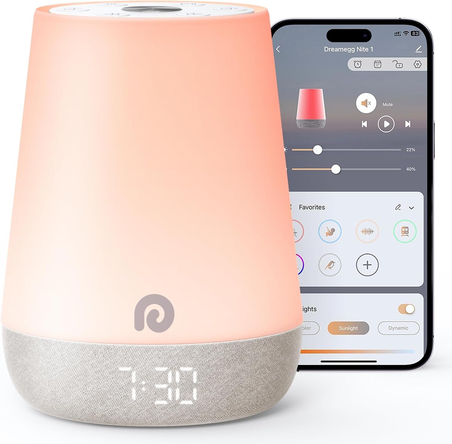 Dreamegg Sound Machine Baby – White Noise Sound Machine Baby With Night Light, Ok to Wake Alarm Clock, 34 Soothing Sounds, Sleep Trainer, Routine Builder, App Control for Kids Nursery Sleeping Bedroom