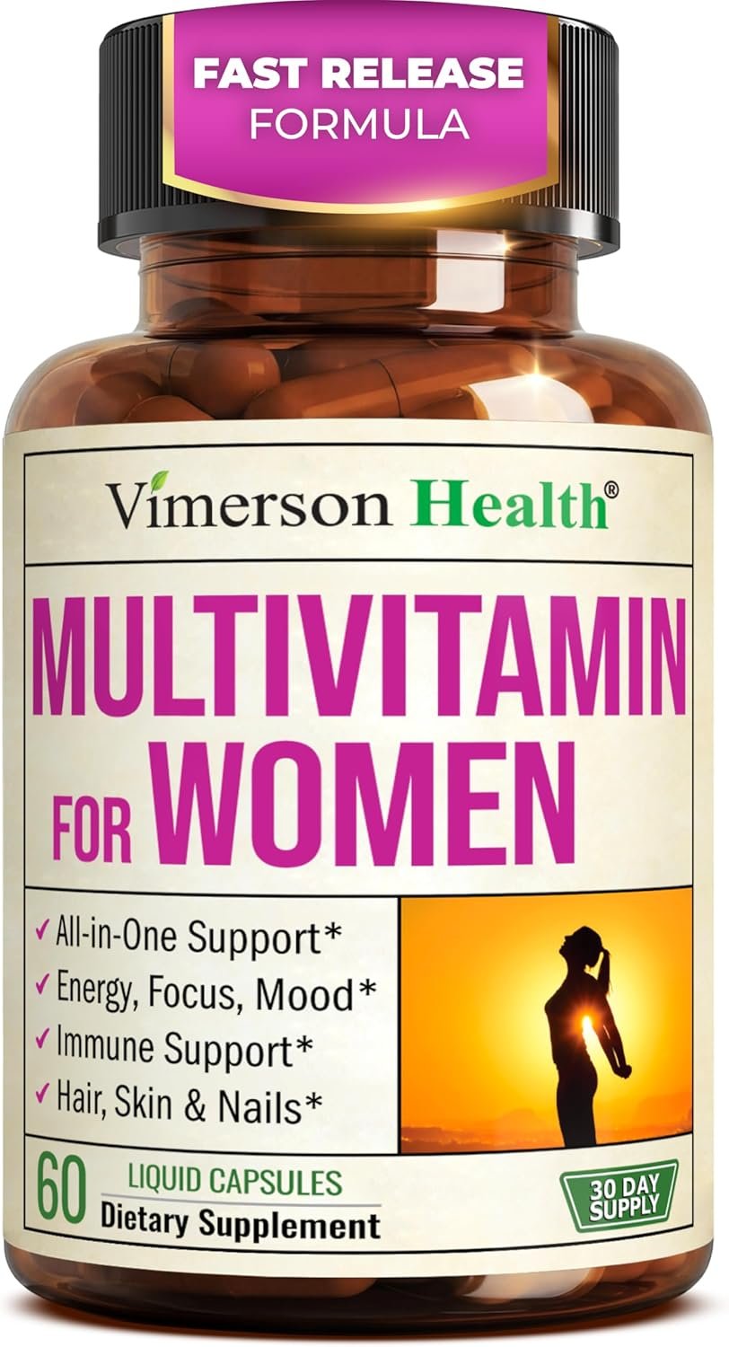 Multivitamin for Women with Bioavailable Vitamins, Minerals, Vitamin D, B12, C, A & Zinc for Energy, Focus and Immune Health – Premium Womens Multivitamins & Multiminerals – 60 Liquid Caps