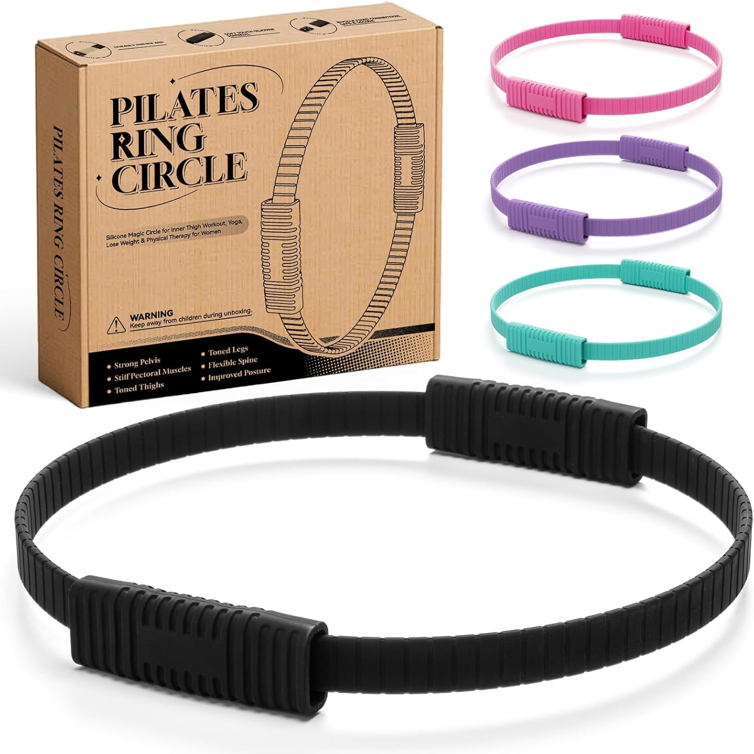 Pilates Ring, Silicone Magic Pilates Ring Fitness Circle, Lightweight & Durable Flexible Resistance Exercise Equipment for Toning Arms, Thighs/Legs, Core, Yoga & Physical Therapy
