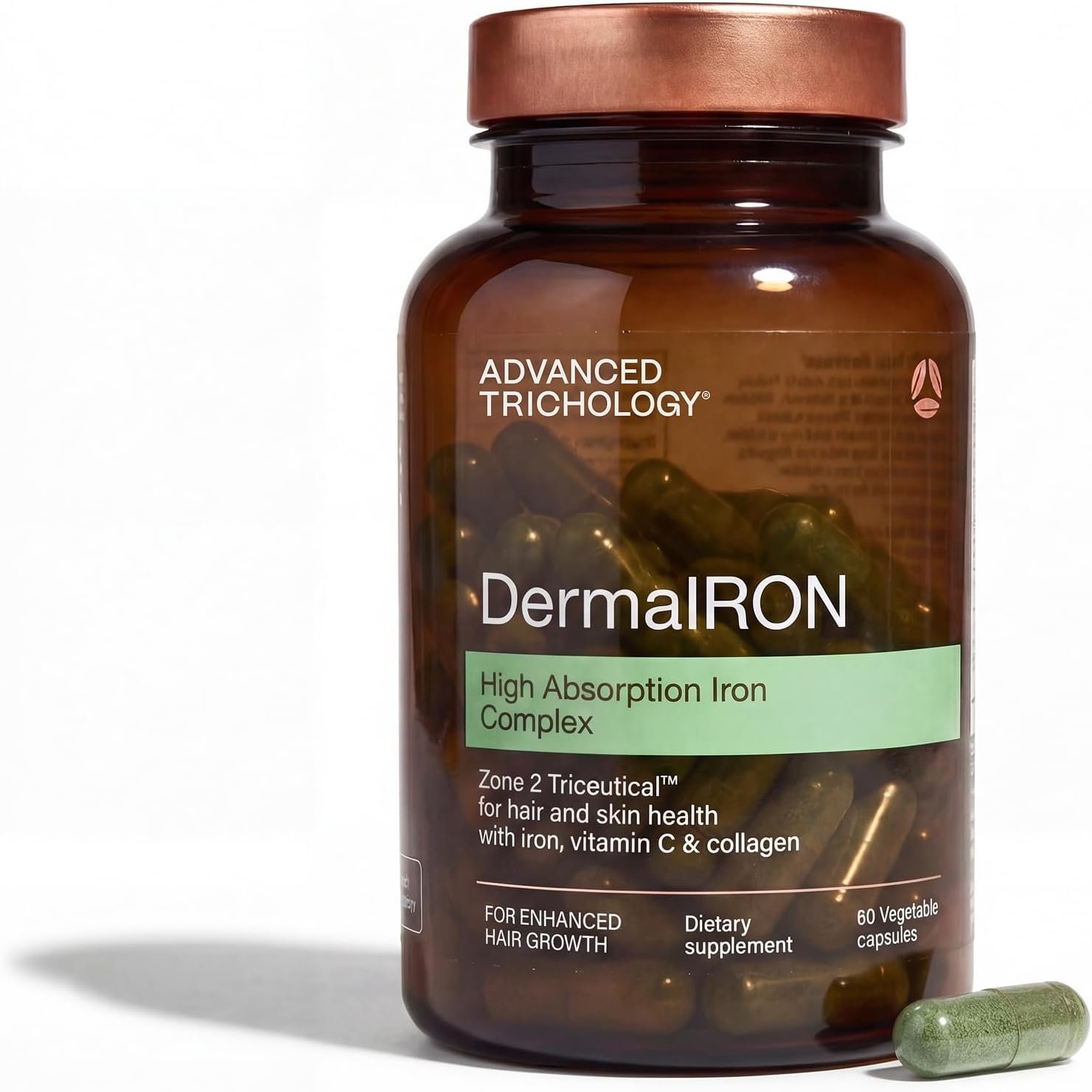 DermaIRON Iron Supplement for Women & Men – Gentle Iron for Low Ferritin & Anemia Support, Hair Thinning & Hair Loss Support, with Collagen & Vitamin C