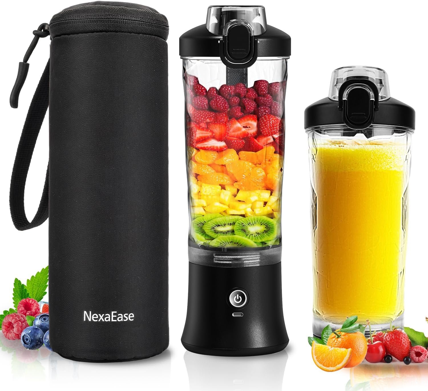 Portable Blender Personal Juicer for Shakes and Smoothies – 20 OZ Electric Protein Shaker Bottle with Insulated Sleeve, Travel Lid, USB-C Rechargeable – Mini Small Blender Cup for Kitchen, Office, Gym