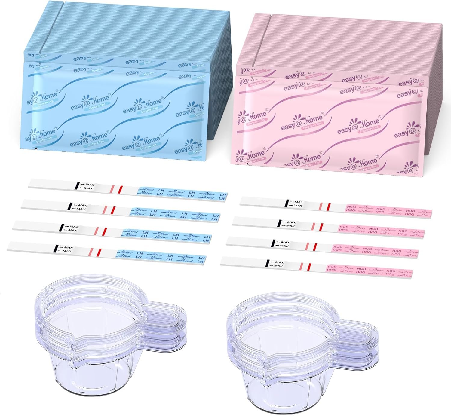 Easy@Home Ovulation & Pregnancy Test Strips Kit: 25 Ovulation Tests 10 Pregnancy Tests & 35 Large Urine Cups – Powered by Premom Ovulation APP | 25LH + 10HCG + 35 Urine Cups