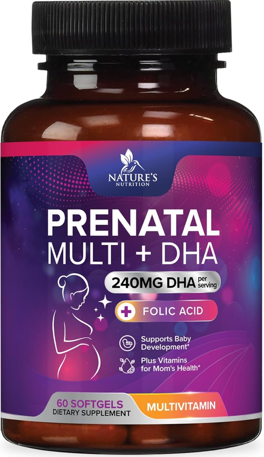 Prenatal Vitamins for Women with Folic Acid + Omega 3 DHA for Fetal Brain Development, Best Prenatal Vitamin Supplement, Daily Pregnancy Multivitamin Nutritional Support, Non-GMO – 60 Softgels