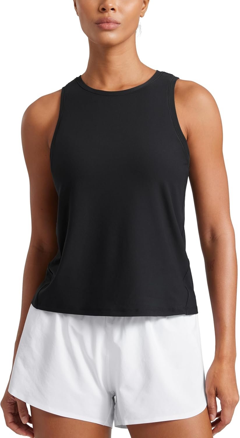 CRZ YOGA Cloudweight Crew Neck Workout Tanks Lightweight Athletic Gym Tops for Women Soft Basic Running Sleeveless Shirts