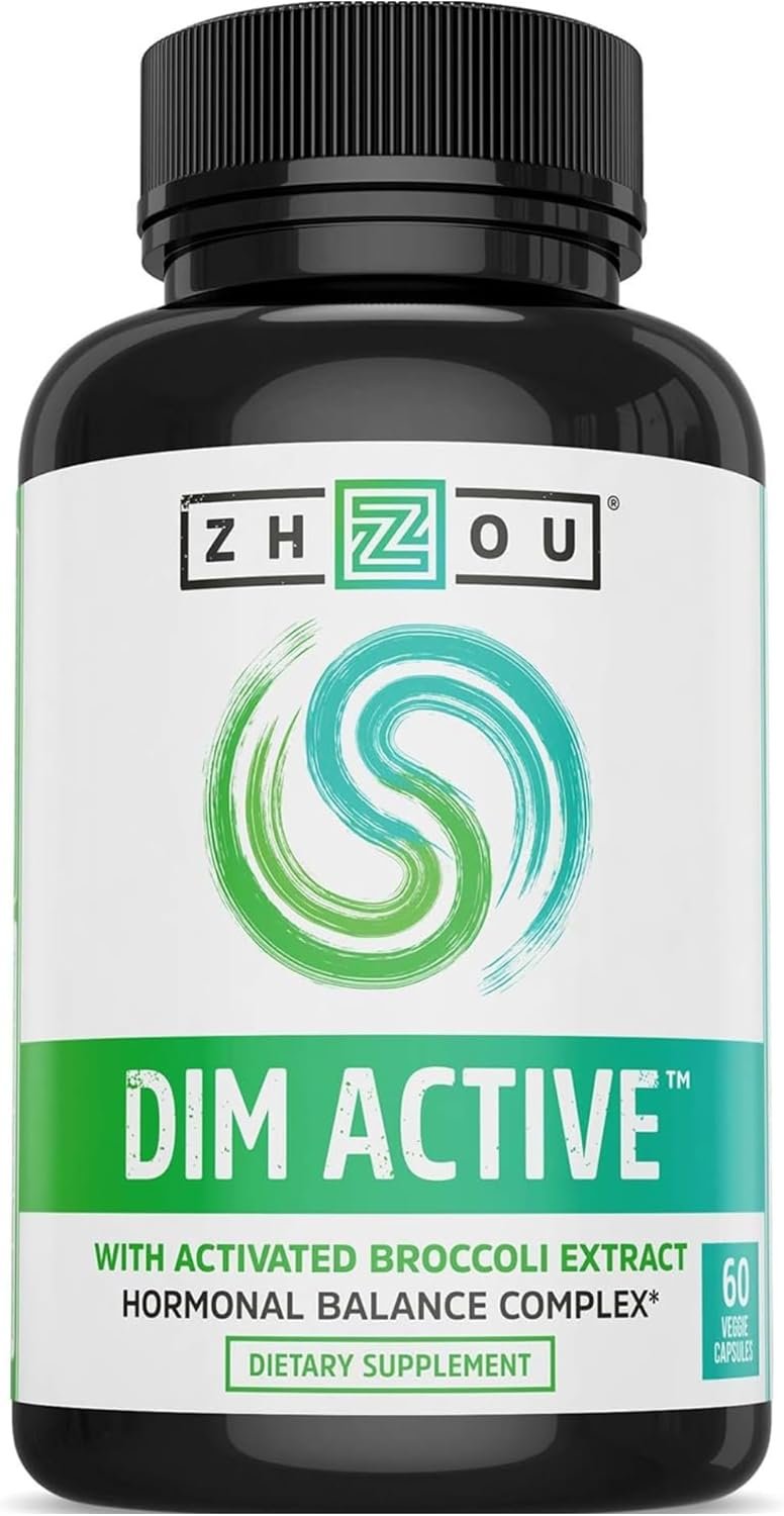 Zhou DIM Active – DIM Supplement, Hormone Balance for Women & Men, Hormonal Support with 250mg Diindolylmethane – 60 Vegan Capsules