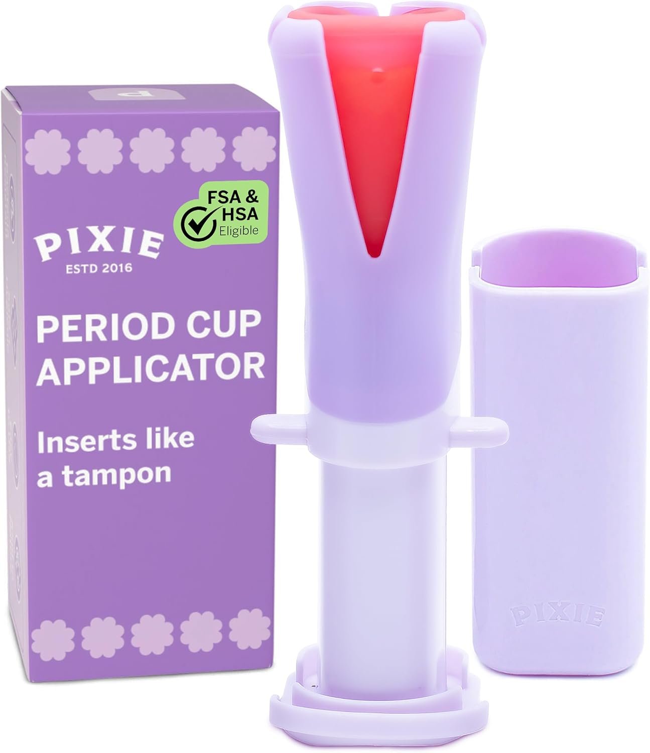 Pixie Menstrual Cup Applicator – Inserts Like A Tampon – Every Woman Can Now Use Period Cups – Perfect for Long Nails – Self Sanitizer TPE Properties – Travel Case (Cup Applicator)