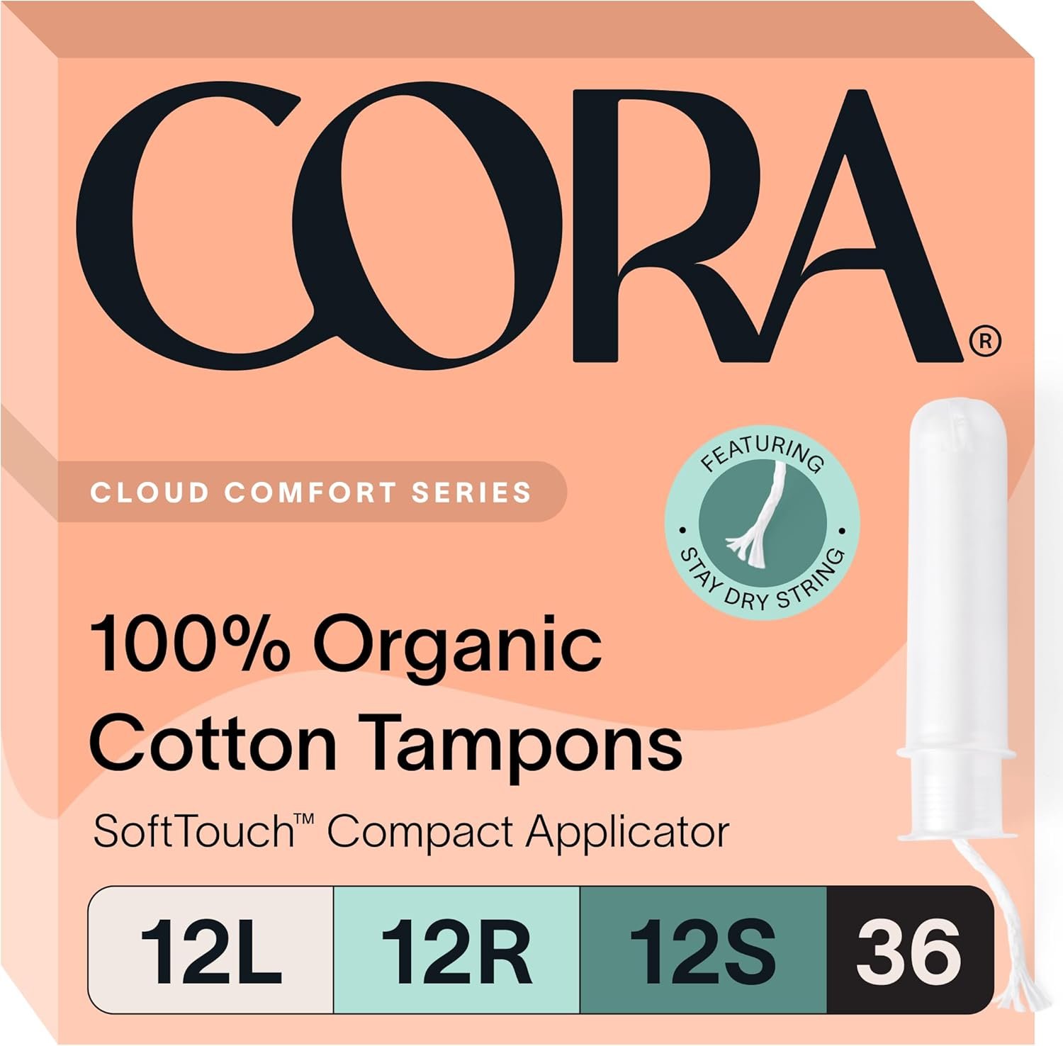 Cora Organic Tampons Multipack (12 Light, 12 Regular, 12 Super Tampons)
