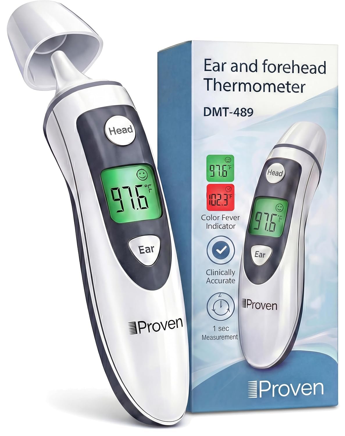 iProven Digital Thermometer for Adults Kids and Baby – Ear and Forehead 2-in-1, 1 Second Reading, Fever Alarm with Color Indicator, 20 Memory Recall – Medical Infrared Thermometer For The Whole Family