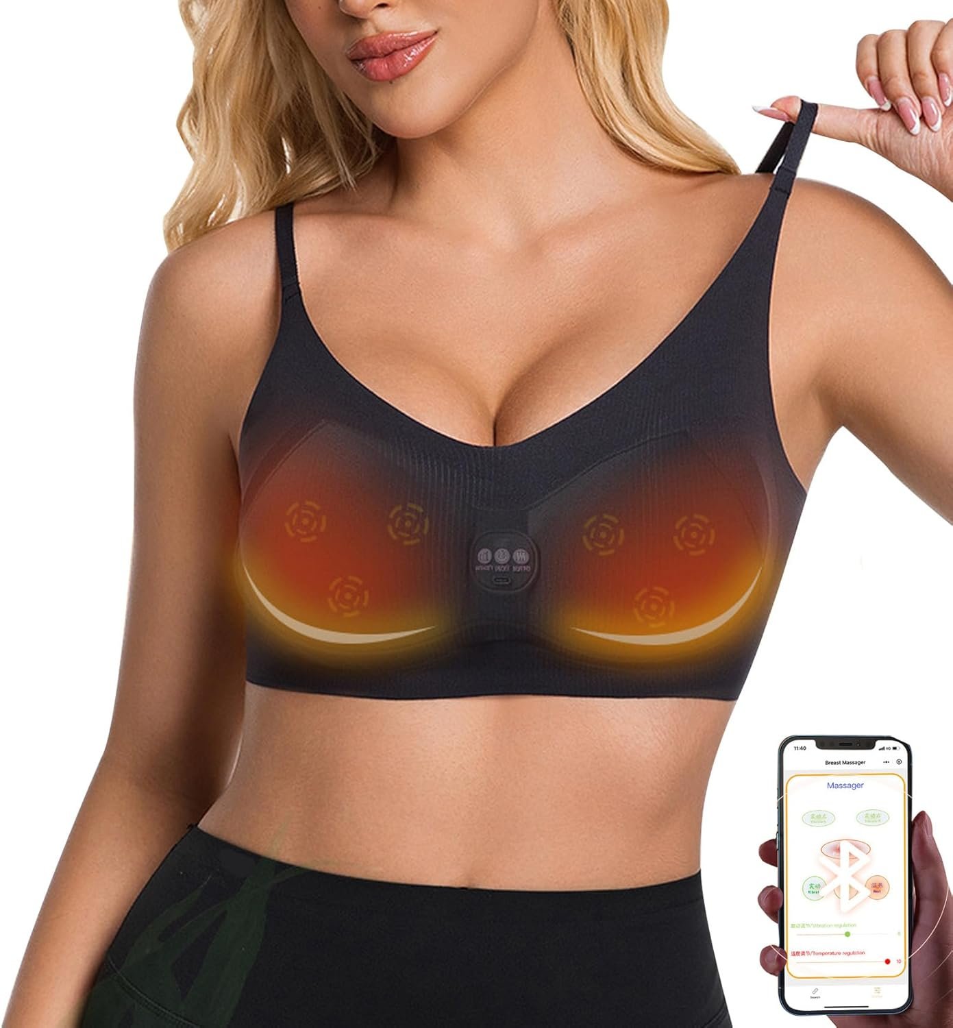 XXL,Electric Breast Massager with APP, Bionic Heated Massager, Electric Deep Tissue 4D Kneading Massage, Simulated Human Hand Design Tissue Massage Heated, Handheld Massage Device