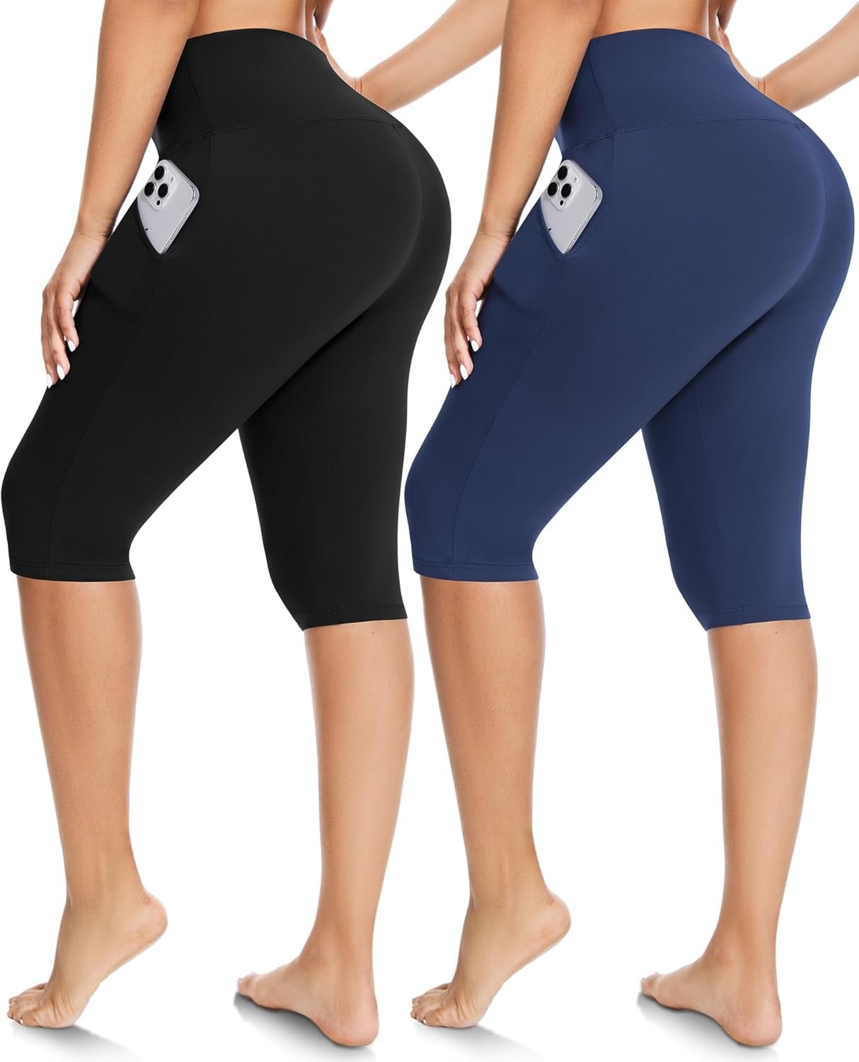 FULLSOFT 2 Pack Women’s Knee-Length Leggings -High Waist Capri Biker Shorts -Workout Casual Summer Yoga Leggings