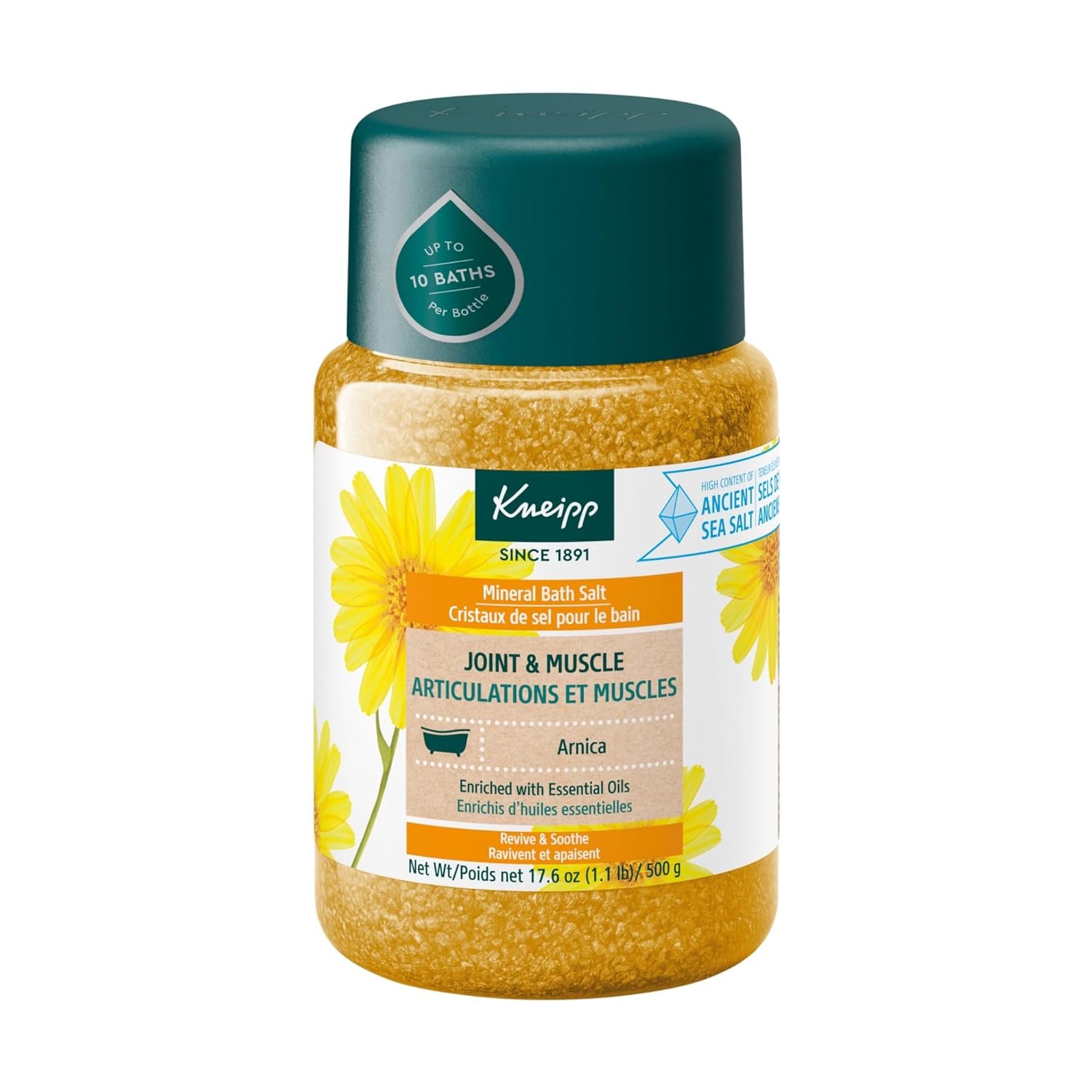 Kneipp Joint & Muscle Mineral Bath Salt with Arnica – Rejuvenate Joints & Muscles – 17.6 oz – Up to 10 Baths