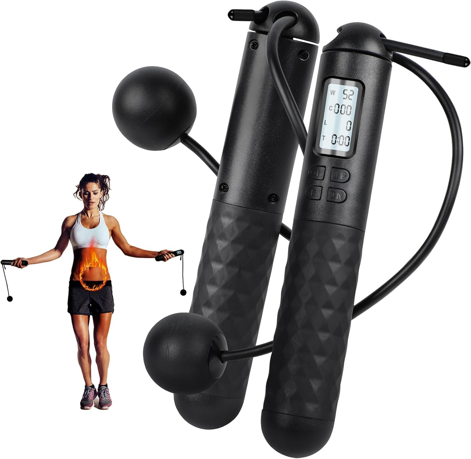 Skipping Rope with Counter, Cordless Jump Rope Smart Skipping Rope,Adjustable Digital Counting Jumps Ropes,2 In 1 Weighted Ropeless Skip-ping Ropes,Ropeless Jumpes Rope Jump Ro-pe for Lose Weight, Burn Calories
