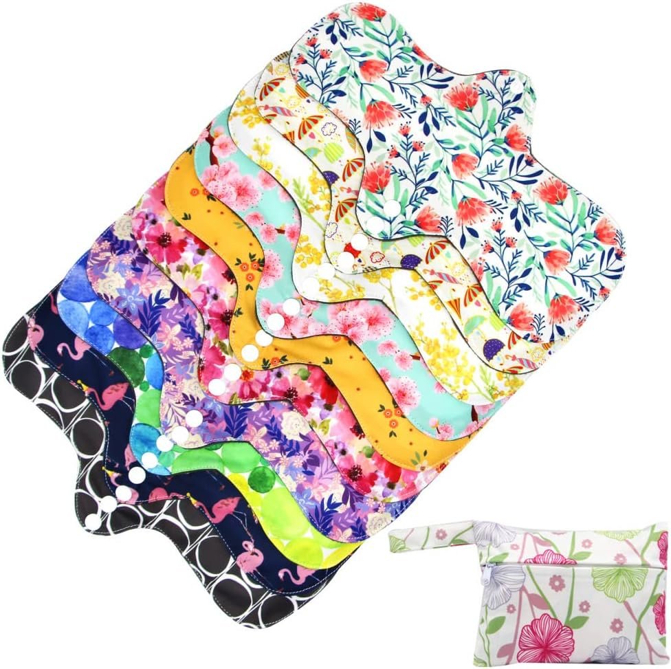 Reusable Menstrual Pads – Bamboo Charcoal Menstrual Heavy Incontinence Pads |Sanitary Pads – Pack of 5, 1 Cloth Mini Wet Bag