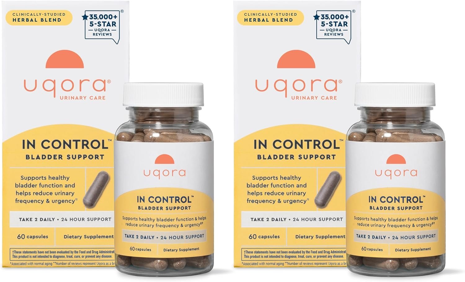 Uqora in Control Bladder Support – Daily Bladder Care & Support for Urinary Comfort – Made with botanicals, Like Horsetail & Spicebush – Gluten-Free & Vegetarian – 120 Capsules (2 Pack)
