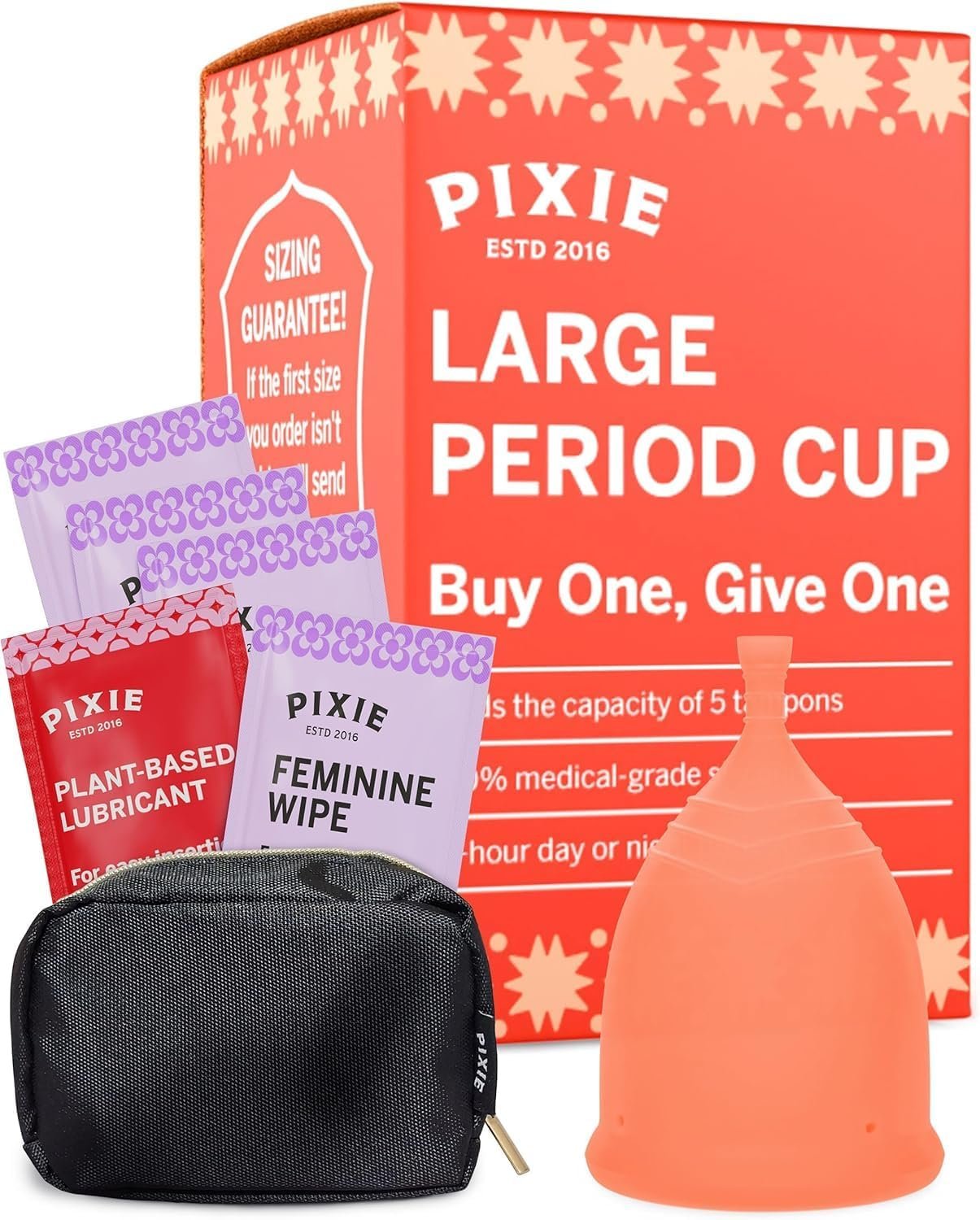 Pixie Cup – Soft, Safe, Reusable Menstrual Cup – Ranked 1 for The Best Tampon Alternative – 100% Medical-Grade Silicone Period Cup for Feminine Care – Buy One We Give One (Large)