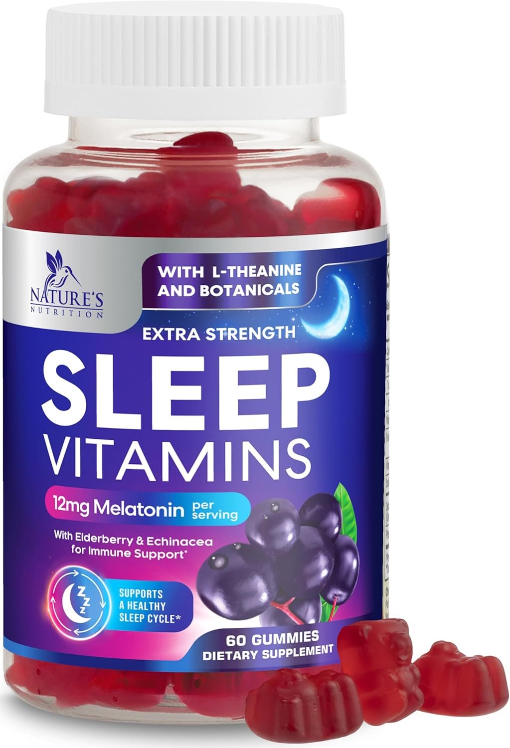 Sleep Gummies with Melatonin 12 mg Per Serving – Extra Strength Sleep Vitamin Gummy, Natural Melatonin Gummy, Occasional Sleep Support Supplement for Adults, Vegan, Gomitas para Dormir – 60 Gummies