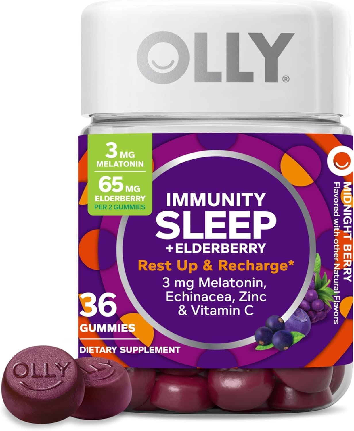 OLLY Sleep Immunity Melatonin Gummy, Vitamin C, Zinc, Echinacea, 3mg Melatonin, Immune and Sleep Support, Berry – 36