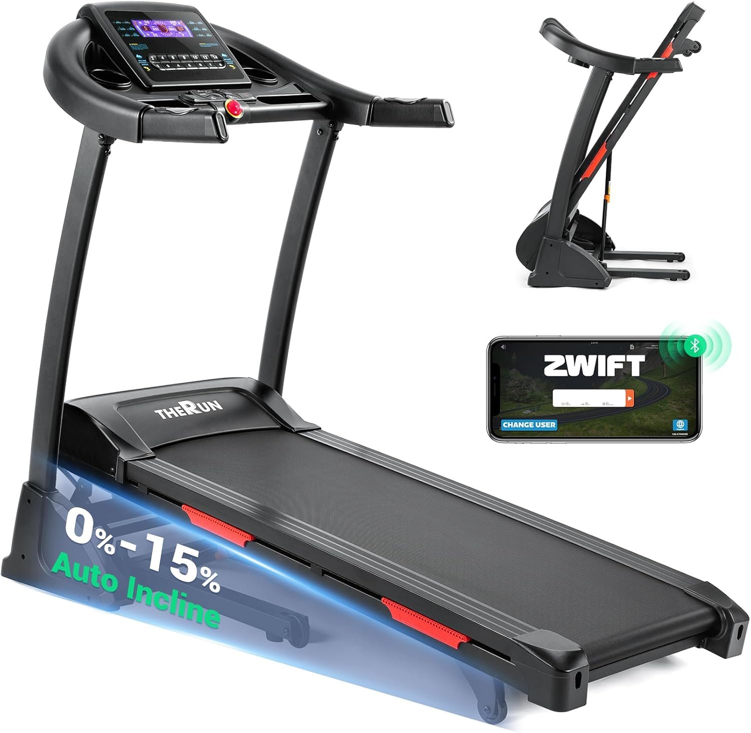 THERUN Incline Treadmill, Treadmills for Running and Walking, 300 lbs Weight Capacity Folding Treadmill with 0-15% Auto Incline, Wide Belt, 3.5 HP, App, Heart Rate