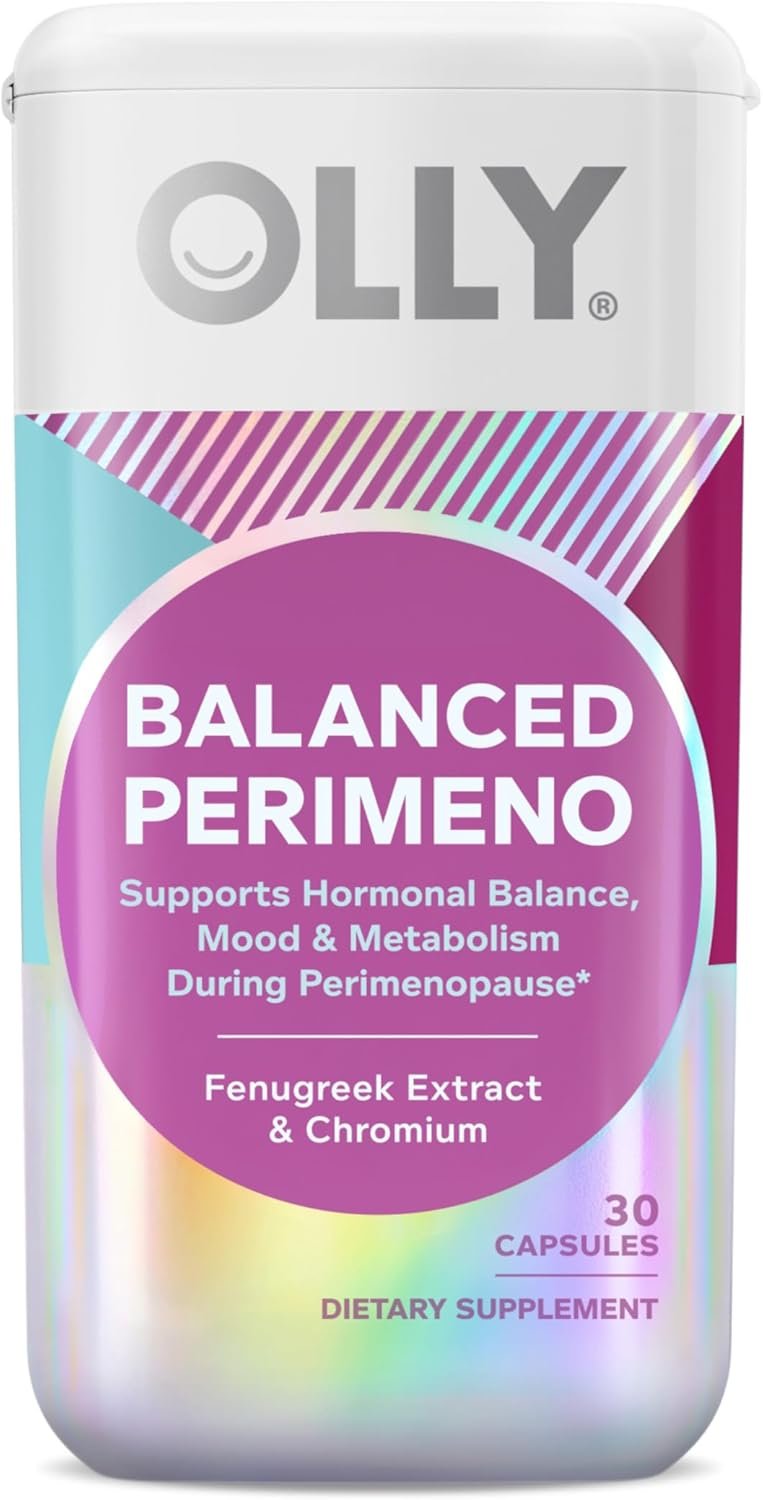 OLLY Balanced Perimeno Capsules, Supports Hormonal Balance, Mood & Metabolism During Perimenopause,* Fenugreek Extract, Chromium, 30 Day Supply – 30 Count