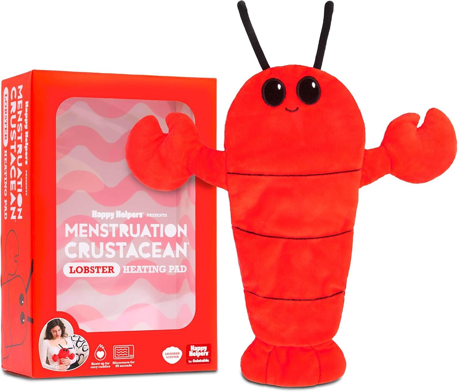 Menstruation Crustacean Lobster by Relatable, Microwavable Heating Pad for Period Cramps, Easter Basket Stuffer Plushie, Easter Gift Ideas for Teens and Women, Includes 1 Lavender Scented Heating Pad