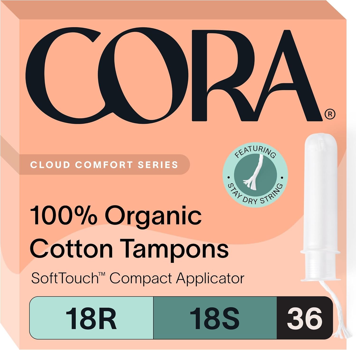 Cora Organic Cotton Tampons Multipack (18 Regular, 18 Super Tampons)