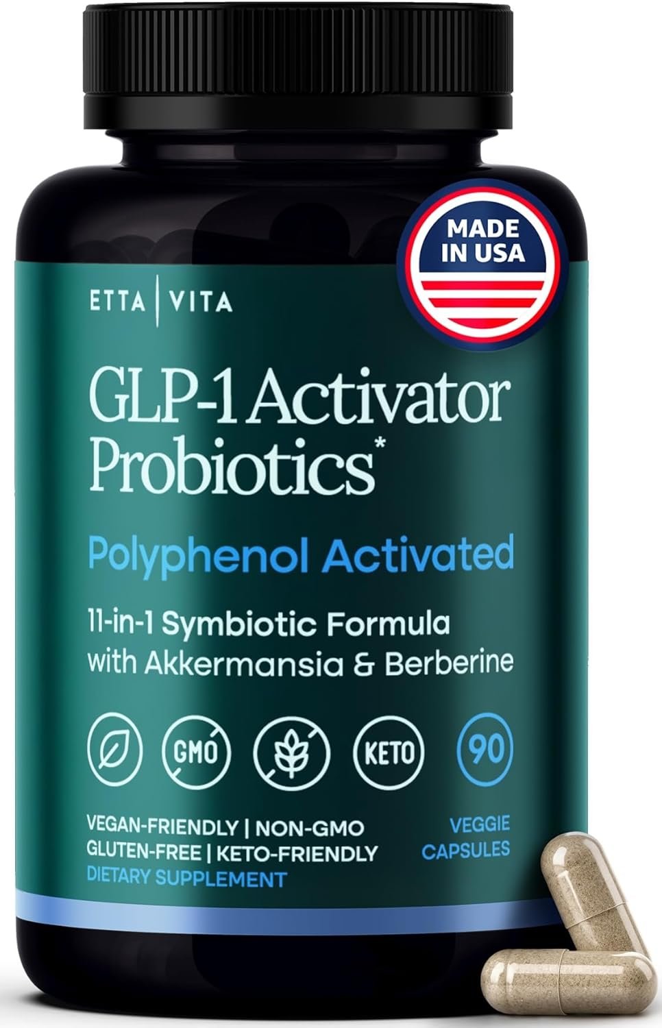 GLP-1 Probiotic Supplement for Weight Loss & Appetite Suppressant for Women and Men with Akkermansia, Berberine, Inulin, EGCG, Resveratrol, Hops – Supports Digestion, Hunger, Cravings, Gut Health
