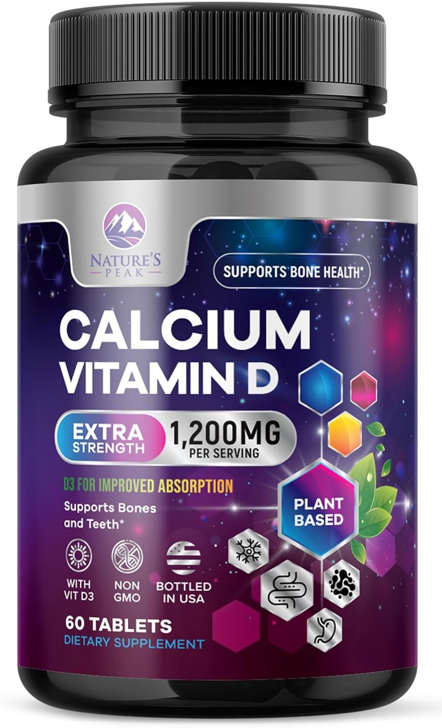 Calcium 1200 mg Per Serving with Vitamin D3 – Bone Health Supplement, Vitamin D & Calcium Supplements for Women & Men – Bone, Teeth & Immune Support, Nature’s Calcium Pills, Bottled USA – 60 Tablets