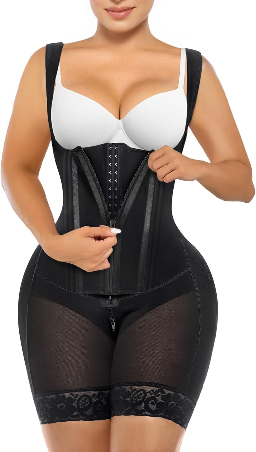 SHAPERX Fajas Colombianas Shapewear for Women Tummy Control Body Shaper Postpartum Butt Lifter with Zipper and Hooks