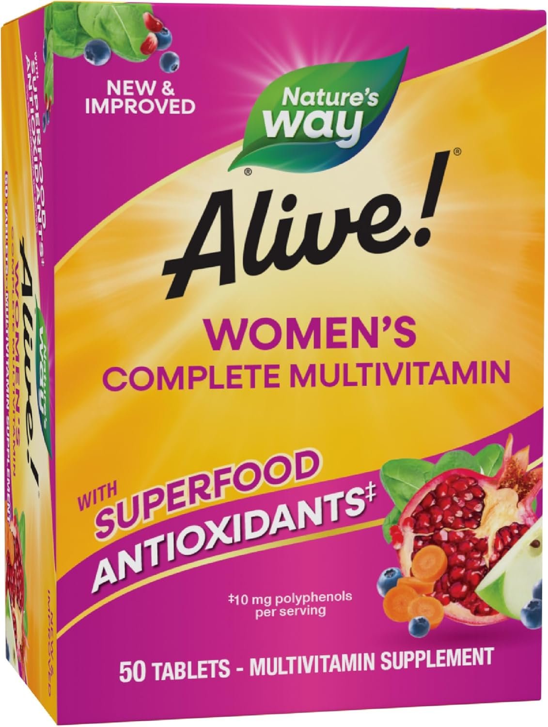 Nature’s Way Alive! Women’s Energy Multivitamin Tablets, Supports Cellular Energy*, Fruit and Veggie Powder Blend (100mg per Serving), 50 Tablets