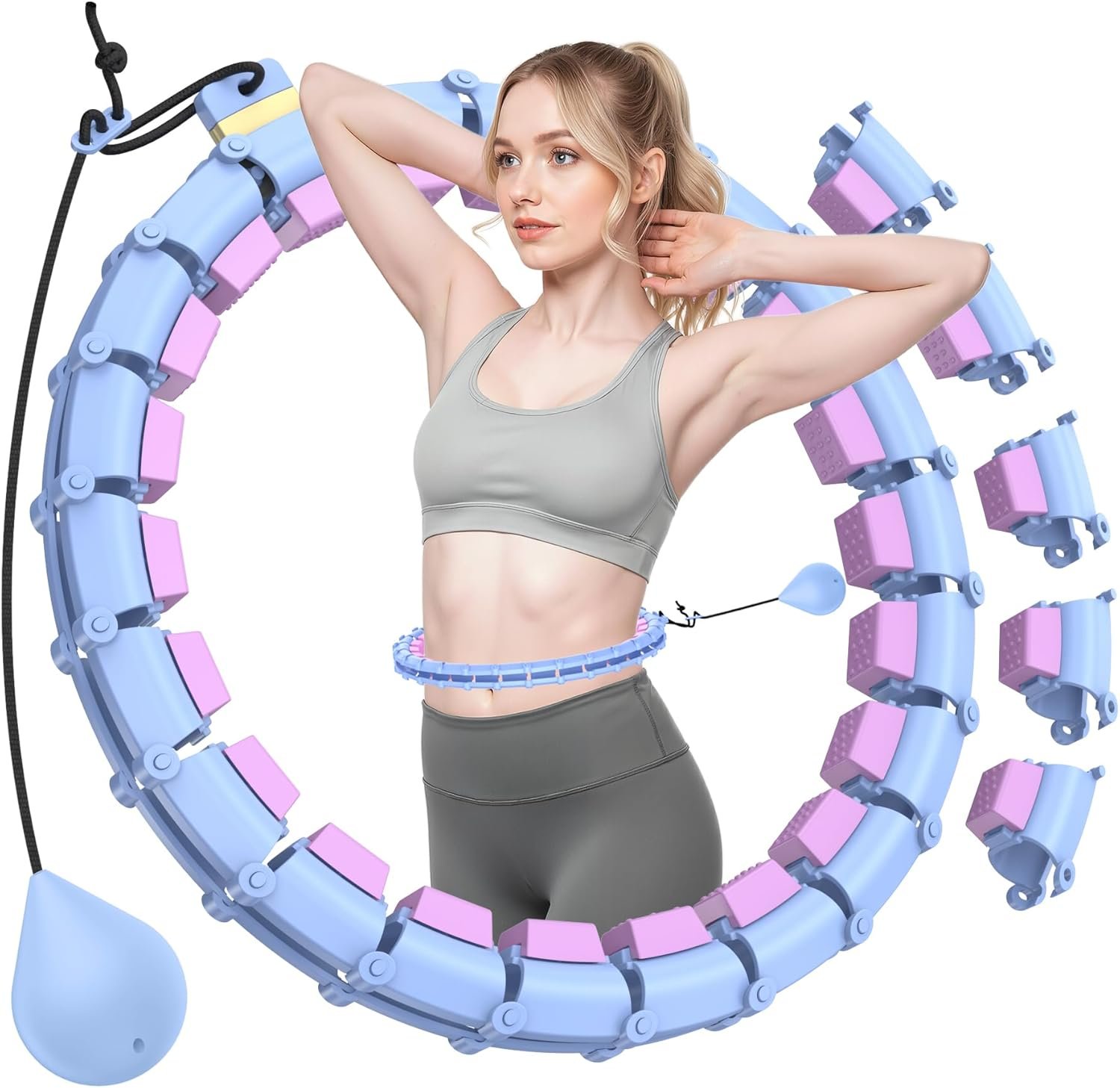 Plus Size Silent Weighted Hula Infinity Fitness Detachable Hoops 65-Inch 32 Knot, Smart Noiseless Infinity Hula for Women, Waist and Abdominal Home Weight Loss Exercise Fit Hoop