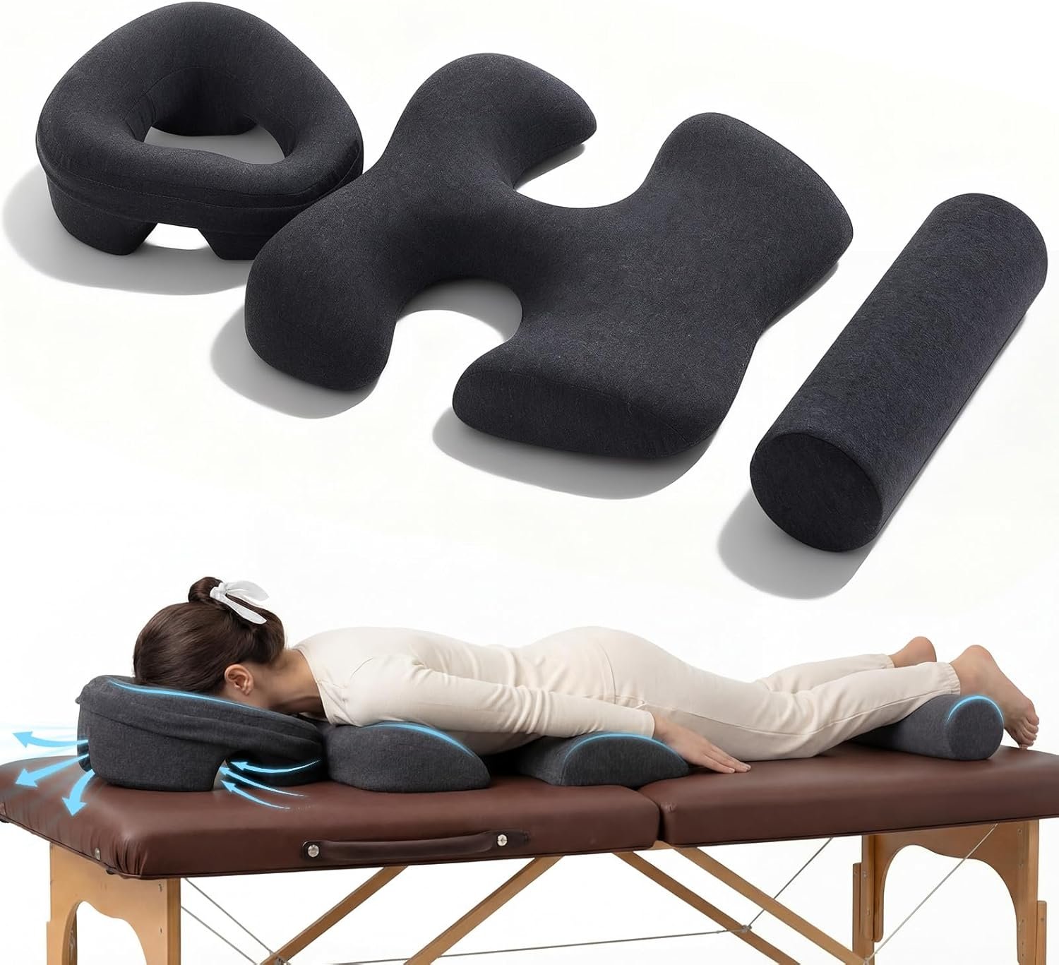 Breast Pillow, Massage Face Down Pillow and Footrest Set, Women’s Massage Bolster for Sleeping with Memory Foam Support and Non-Slip Bottom, Home Head, Chest and Foot Cushion for Spa, Bed