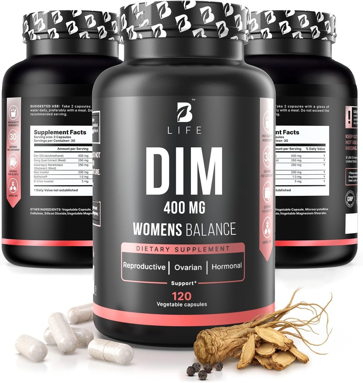 DIM Supplement 400 mg with Myo & D-Chiro Inositol, Dong Quai – Hormone Balance for Women – Fertility Supplements – Inositol Supplement – 120 Caps