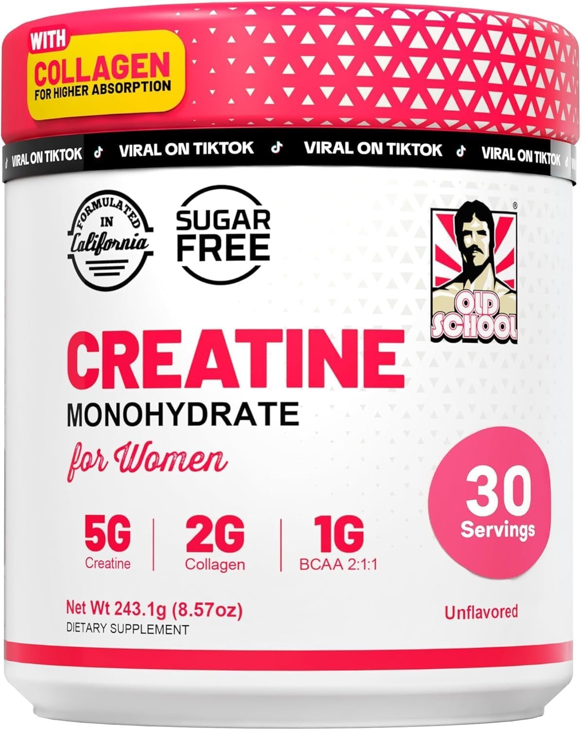 Old School Labs Creatine for Women Post-Workout Supplement – 5000mg Creatine, 2000mg Hydrolyzed Bovine Collagen & BCAA 2:1:1 for Lean Muscle Growth, Fast Recovery & Stamina – 30 Servings
