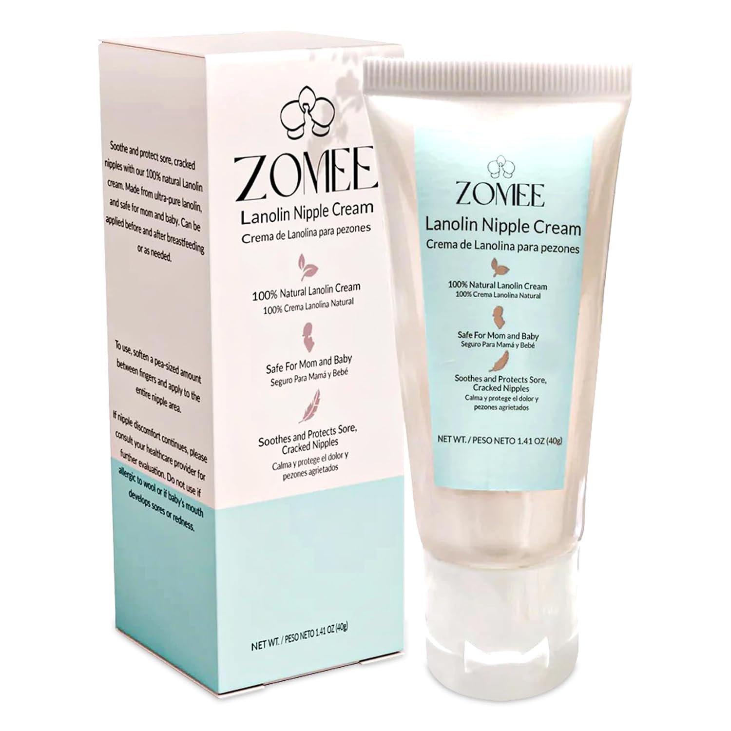 Zomee Lanolin Nipple Cream for Breastfeeding, 100% Natural Ingredient, 1.41 Ounces, Safe for Mom and Babies, Soothes & Protects Sore, Cracked Nipples – Discomfort Reliever For Nursing
