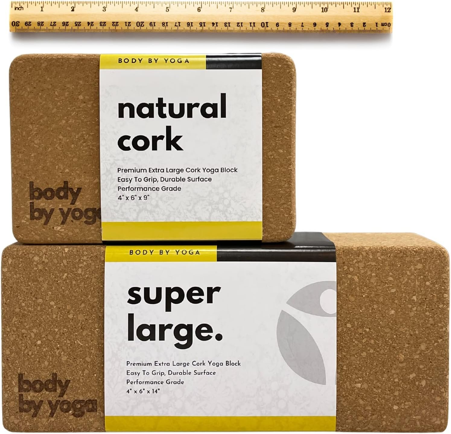 Premium Cork Yoga Blocks – Extra Large Yoga Block 2-Pack or Extra Tall 1-Pack for Inflexible Yogis | Natural, High-Density Cork for Superior Support & Stability | Optional Yoga Strap & Gift Box