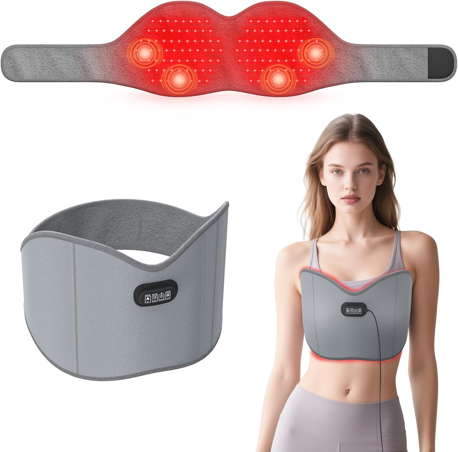 Red Light Therapy for Women, Red Light Therapy Belt for Breast Pain Relief, Heating & Massage, Adjustable Strap for Comfort, USB-Powered, Ideal for Postpartum, Sagging & Relaxation