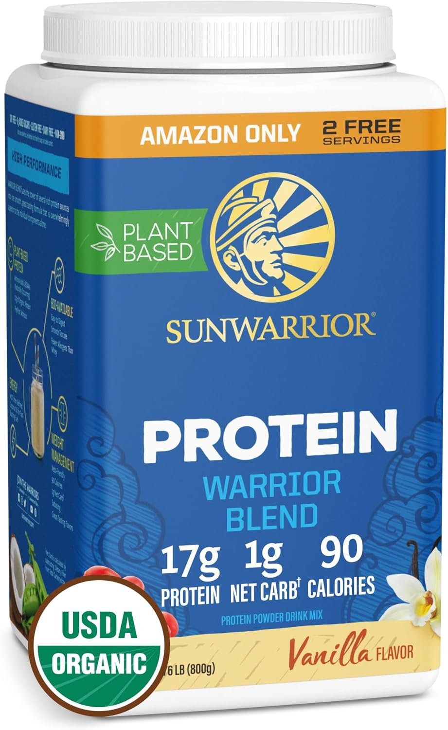 Organic Plant Based Protein Powder | Vegan Organic Protein Powder Vanilla Flavored with BCAA Amino Acids & Hemp Seed Pea Blend | Non-GMO Soy Dairy Filler & Gluten Free (Vanilla, 32 Servings)