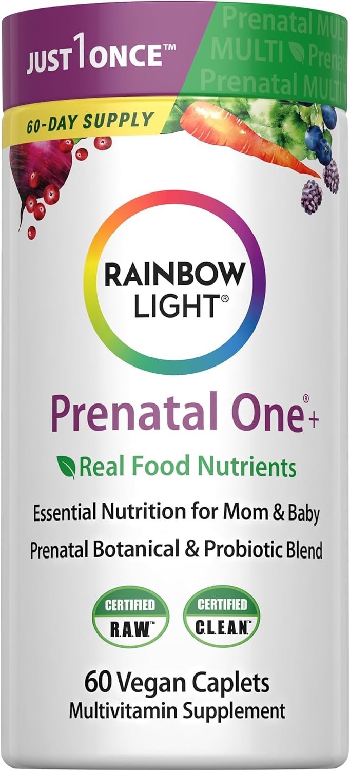 Rainbow Light Prenatal Multivitamin One + for Women | 60 Caplets | Essential Nutrition for Mom & Baby | Real Food Nutrients | Prenatal Botanical & Probiotic Blend