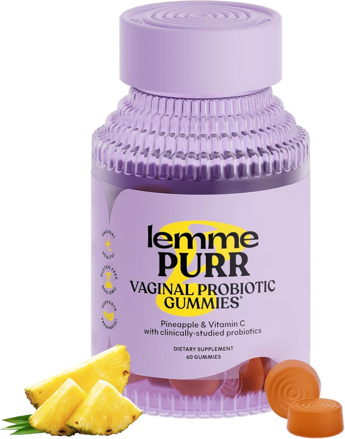 Lemme Purr Vaginal Probiotic Gummies for Women – Balanced pH, Healthy Odor, Yeast Balance & Flora Support + Vitamin C for Immune Health – Tasty Pineapple (60 Count)