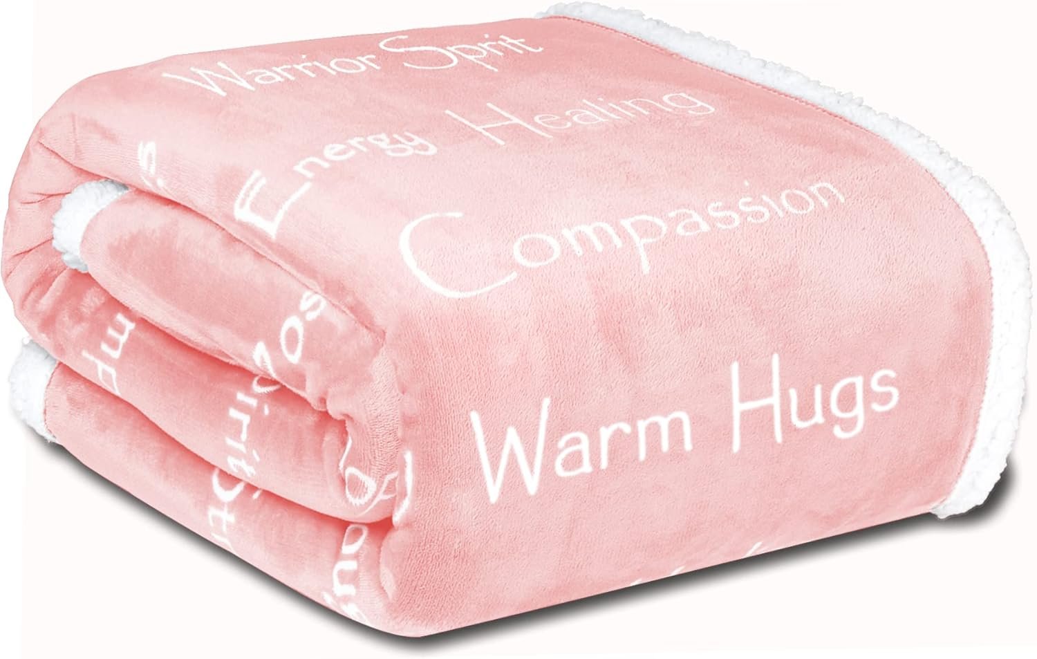 Compassion Blanket – Strength Courage Super Warm Hugs, Get Well Gift Blanket Plush Healing Thoughts Positive Energy Love & Hope, Cancer Support Gift for Women 50 x 65 (Pink, One Size)