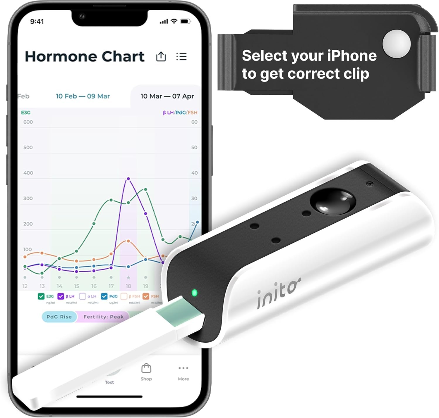 Inito Fertility Monitor & Hormone Tracker for Women | Estrogen, LH, PdG (Urine Metabolite of progesterone), FSH | Track and Confirm Ovulation | Includes 15 Strips (Compatible with iPhone 16 Pro Max)