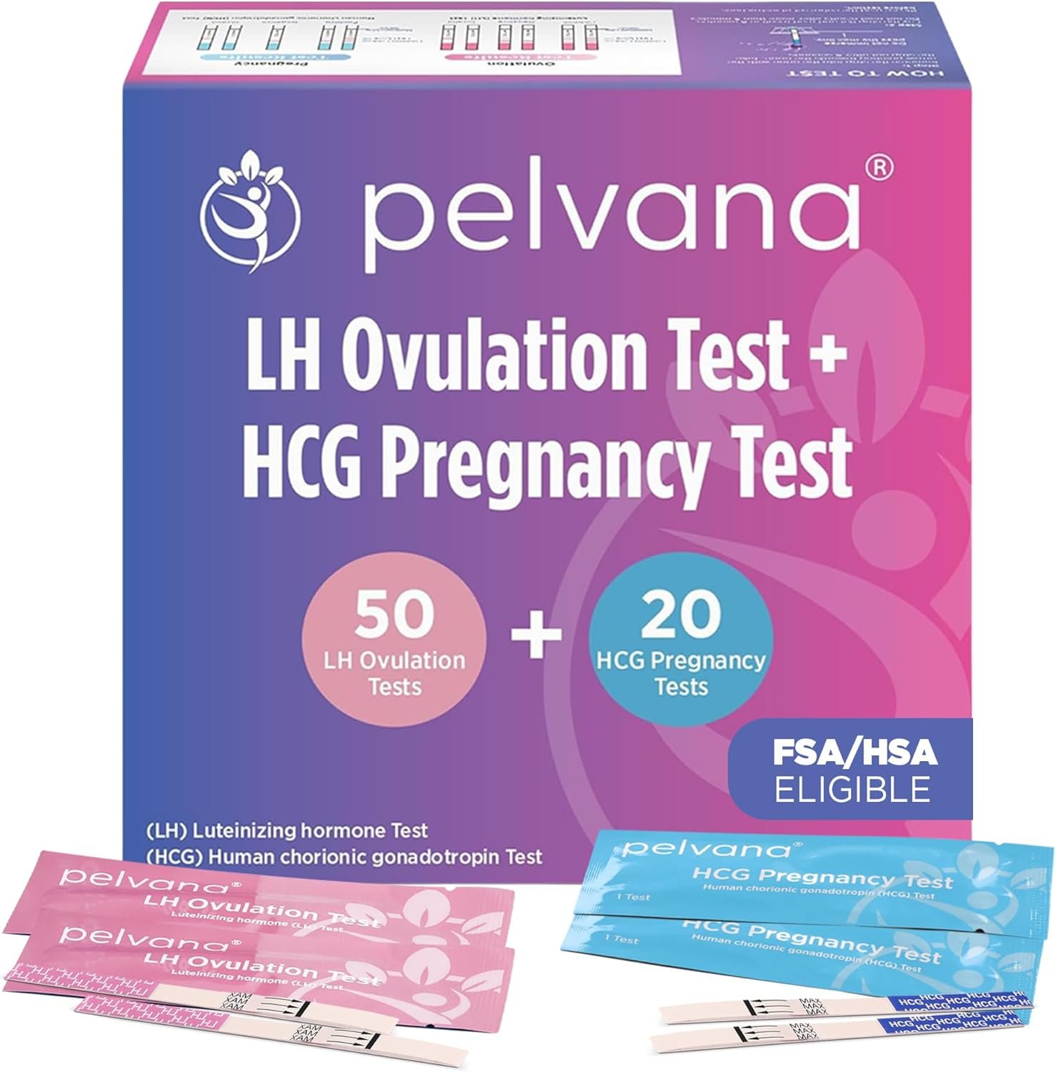 Pelvana Pregnancy and Ovulation Test Strips Combo Kit – 50 LH Fertility Test Strips + 20 Pregnancy HCG Checker Kits – Identify Your Peak Fertility Days – Easy at Home Ovulation Tests (70 Piece Kit)