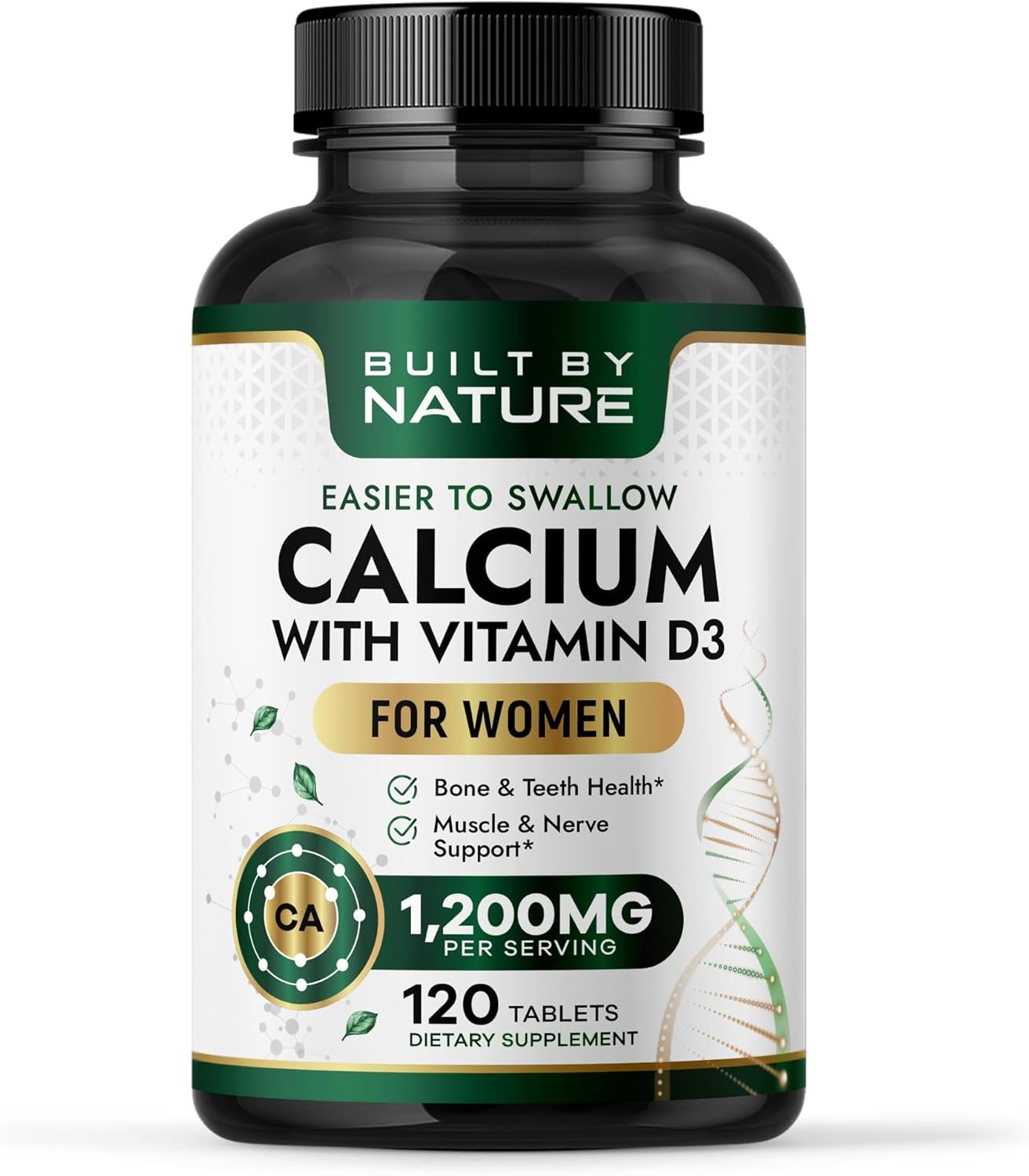 Built By Nature Calcium Supplement for Women – Calcium 1200mg with Vitamin D3 – Bone & Immune Support – Easier to Swallow Calcium Supplements with Vitamin D – 120 Tablets
