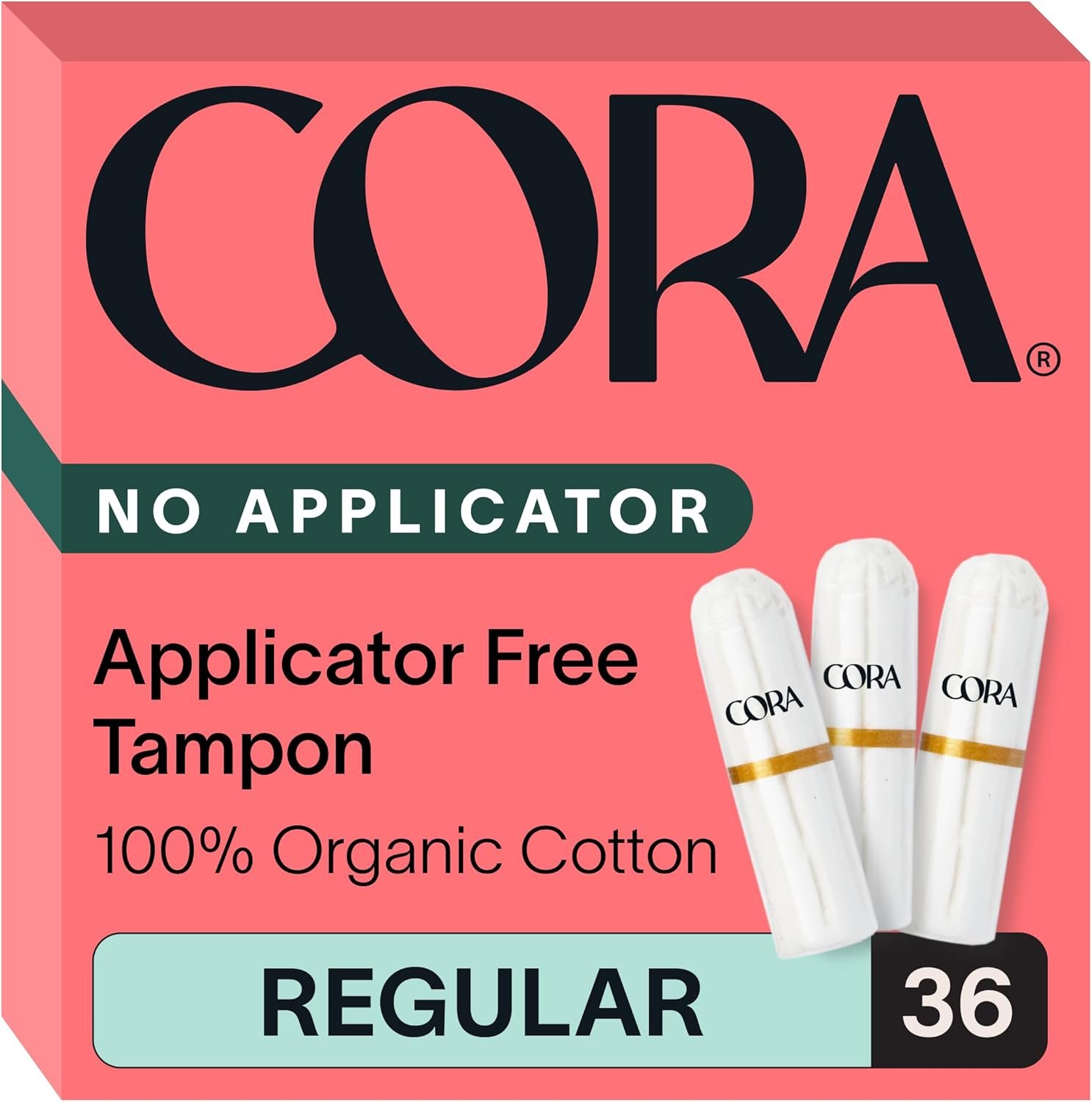 Cora Organic Cotton Non-Applicator Tampons (36 Regular Non-Applicator Tampons)