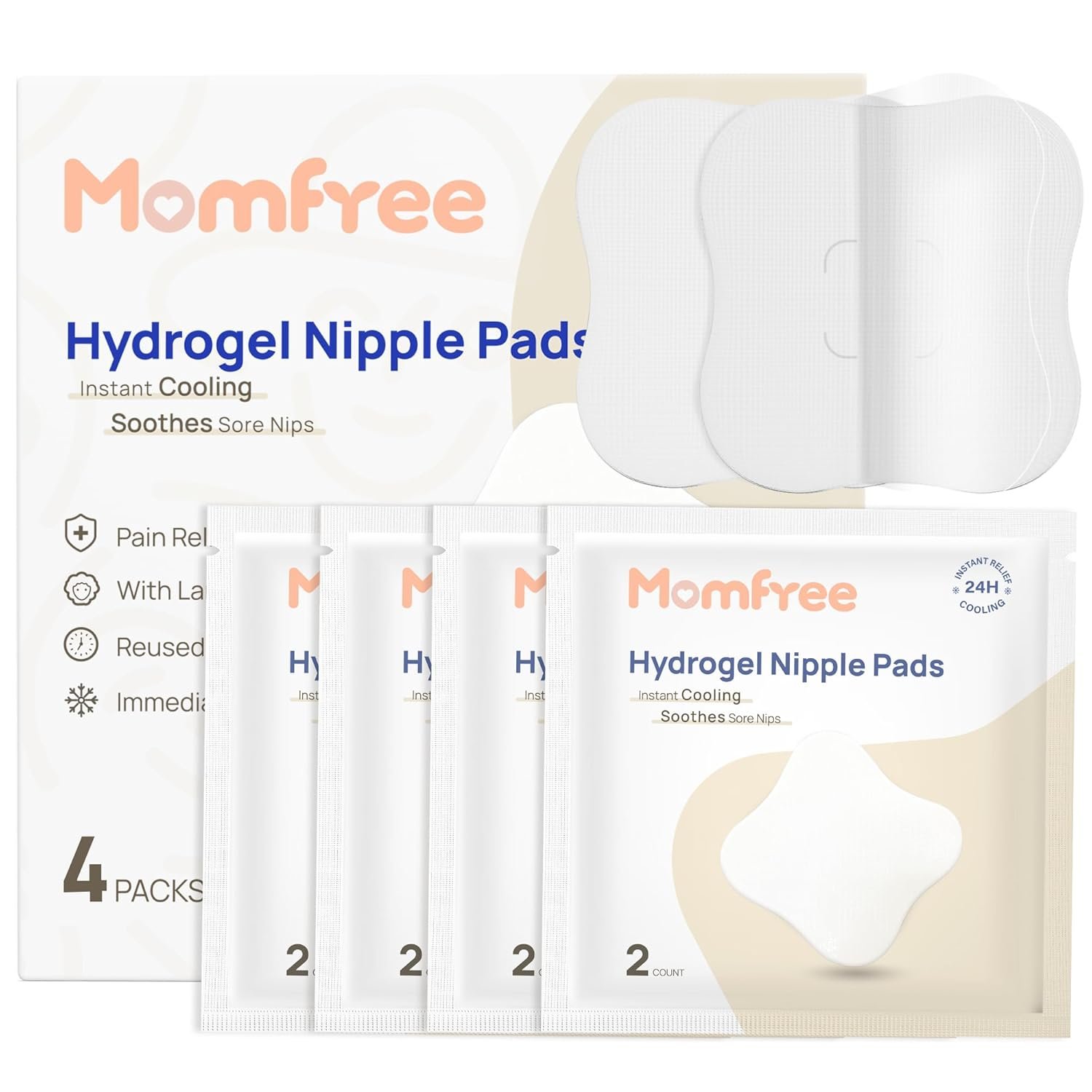 Cooling Nipple Pads for Breastfeeding: Hydrogel Gel Pad Instant Cooling Relief | Promotes Healing Irritated Nipples – 4Packs(8 Count)